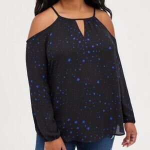 TORRID Black with Blue Stars Cold Shoulder Blouse Sz 3